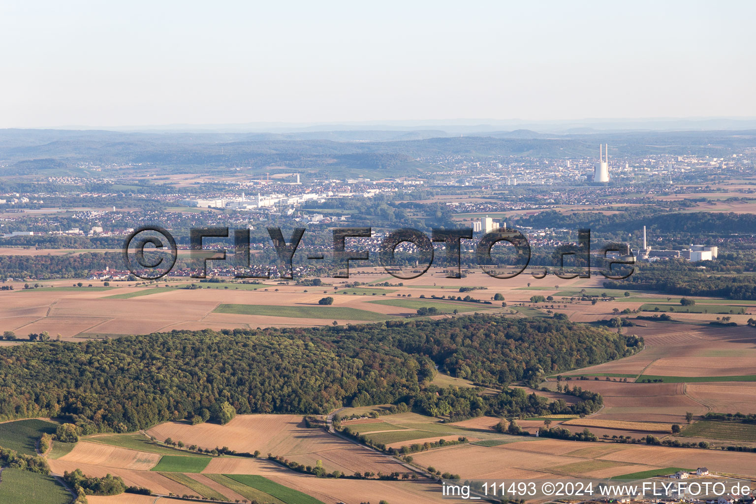 Aerial view of From the north in Neckarsulm in the state Baden-Wuerttemberg, Germany