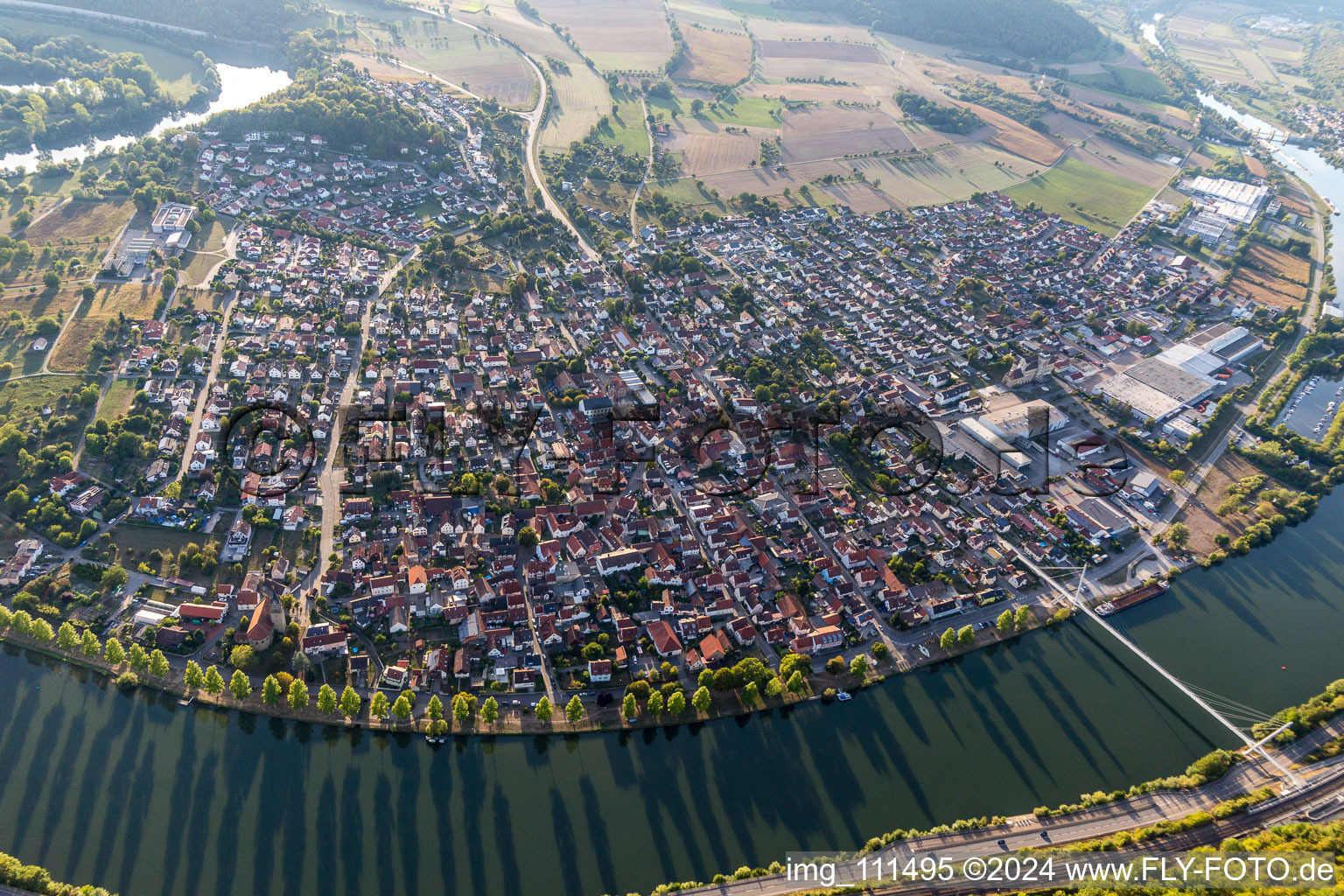 Aerial view of Haßmersheim in the state Baden-Wuerttemberg, Germany