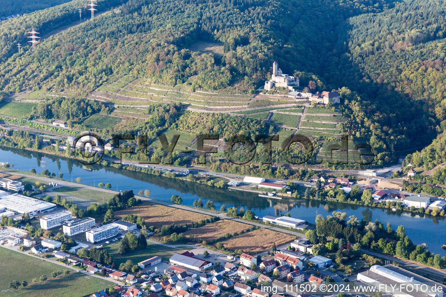 Hornberg Castle in Neckarzimmern in the state Baden-Wuerttemberg, Germany out of the air