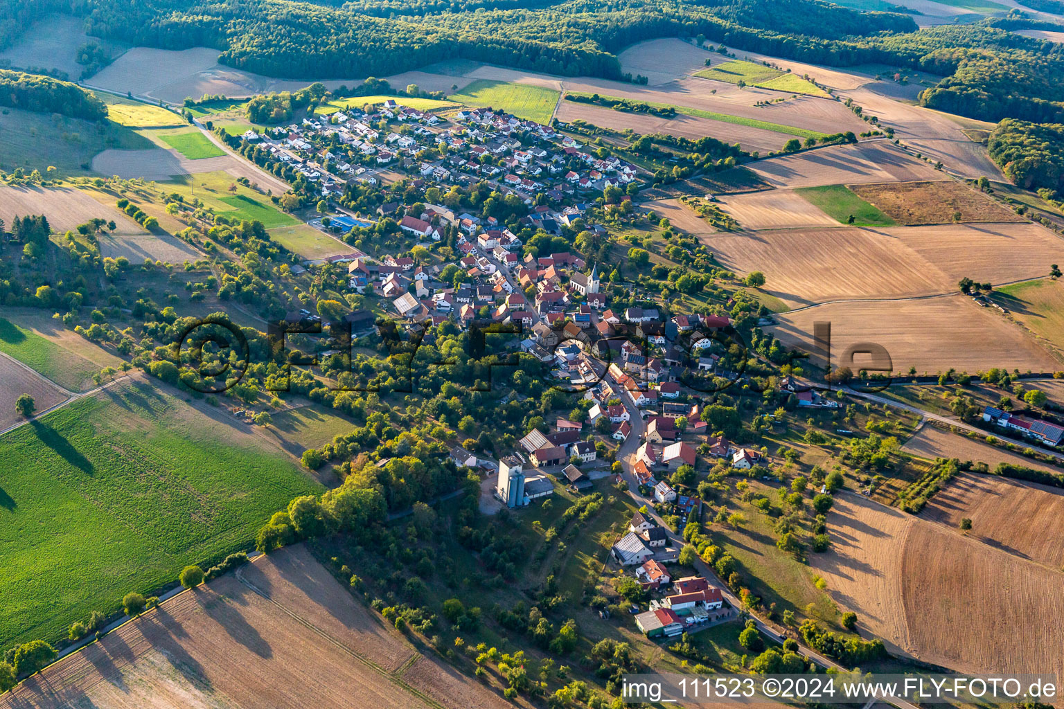 Aerial view of From the west in the district Hasselbach in Sinsheim in the state Baden-Wuerttemberg, Germany