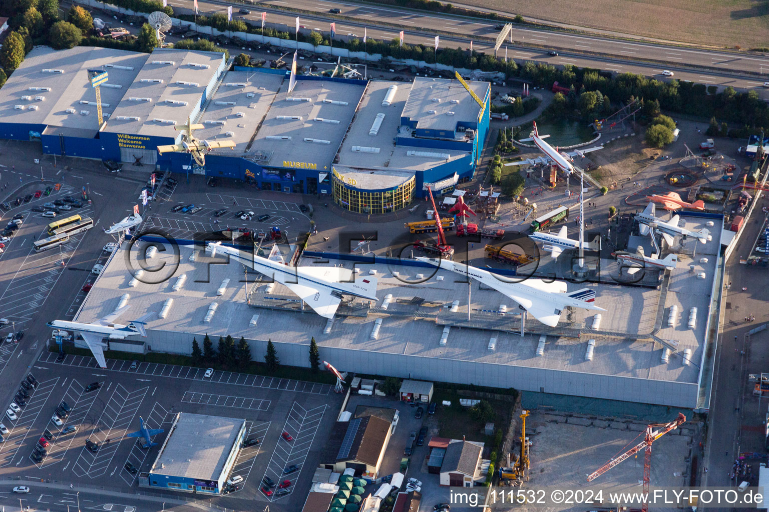 Technology museum with Tupolev and Concorde in the district Steinsfurt in Sinsheim in the state Baden-Wuerttemberg, Germany