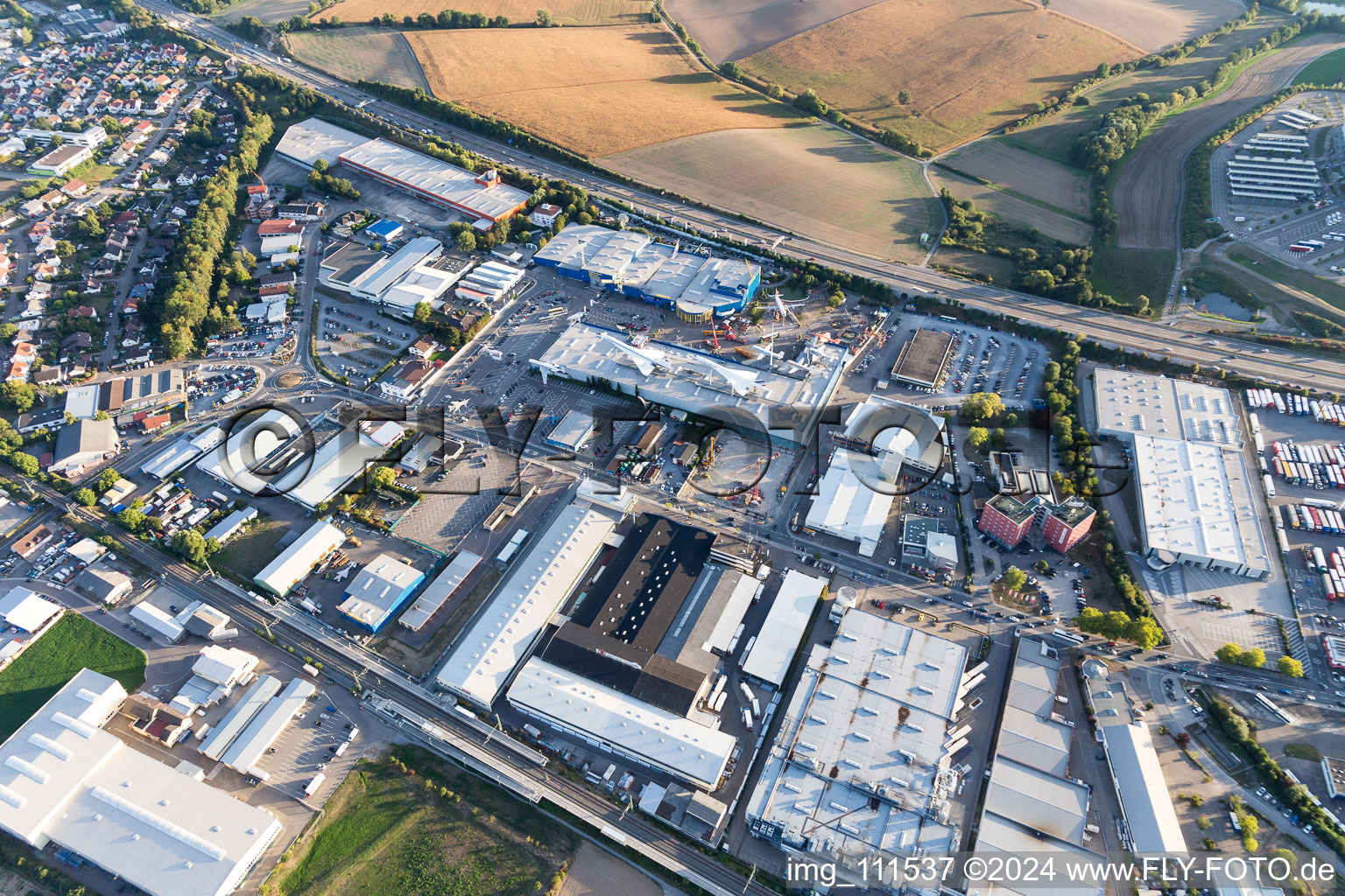 Technology Museum in the district Steinsfurt in Sinsheim in the state Baden-Wuerttemberg, Germany from above