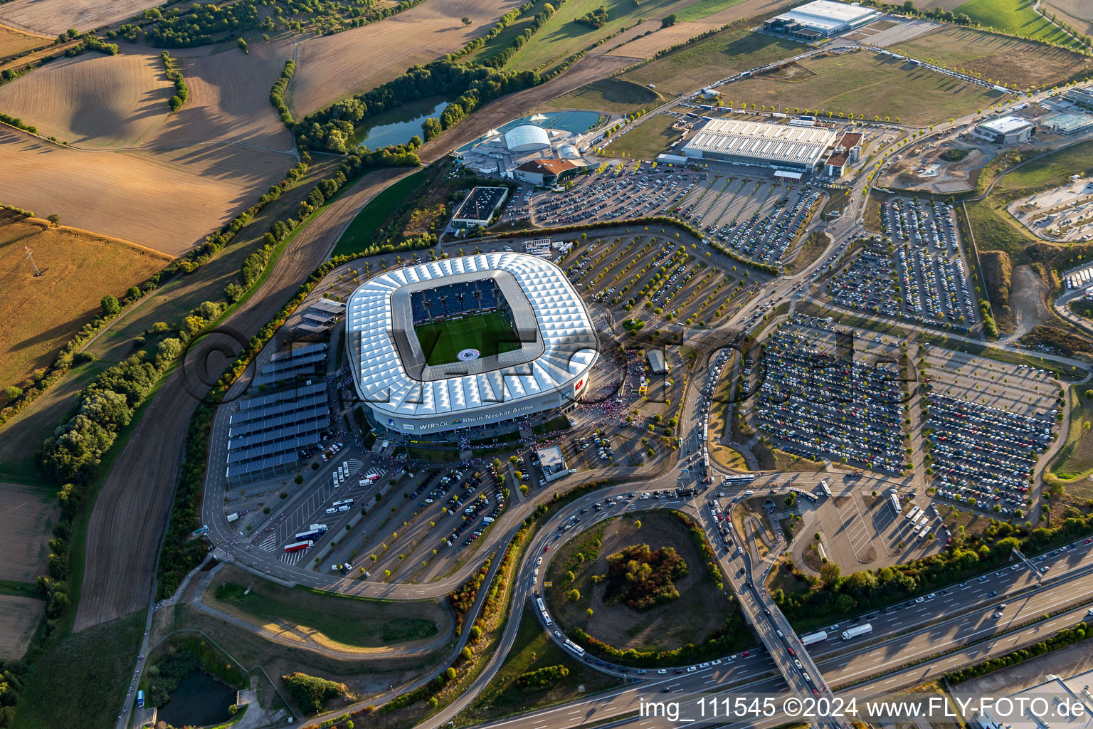 Sports facility grounds of the Arena stadium WIRSOL Rhein-Neckar-Arena an der Dietmar-Hopp-Strasse in Sinsheim in the state Baden-Wurttemberg