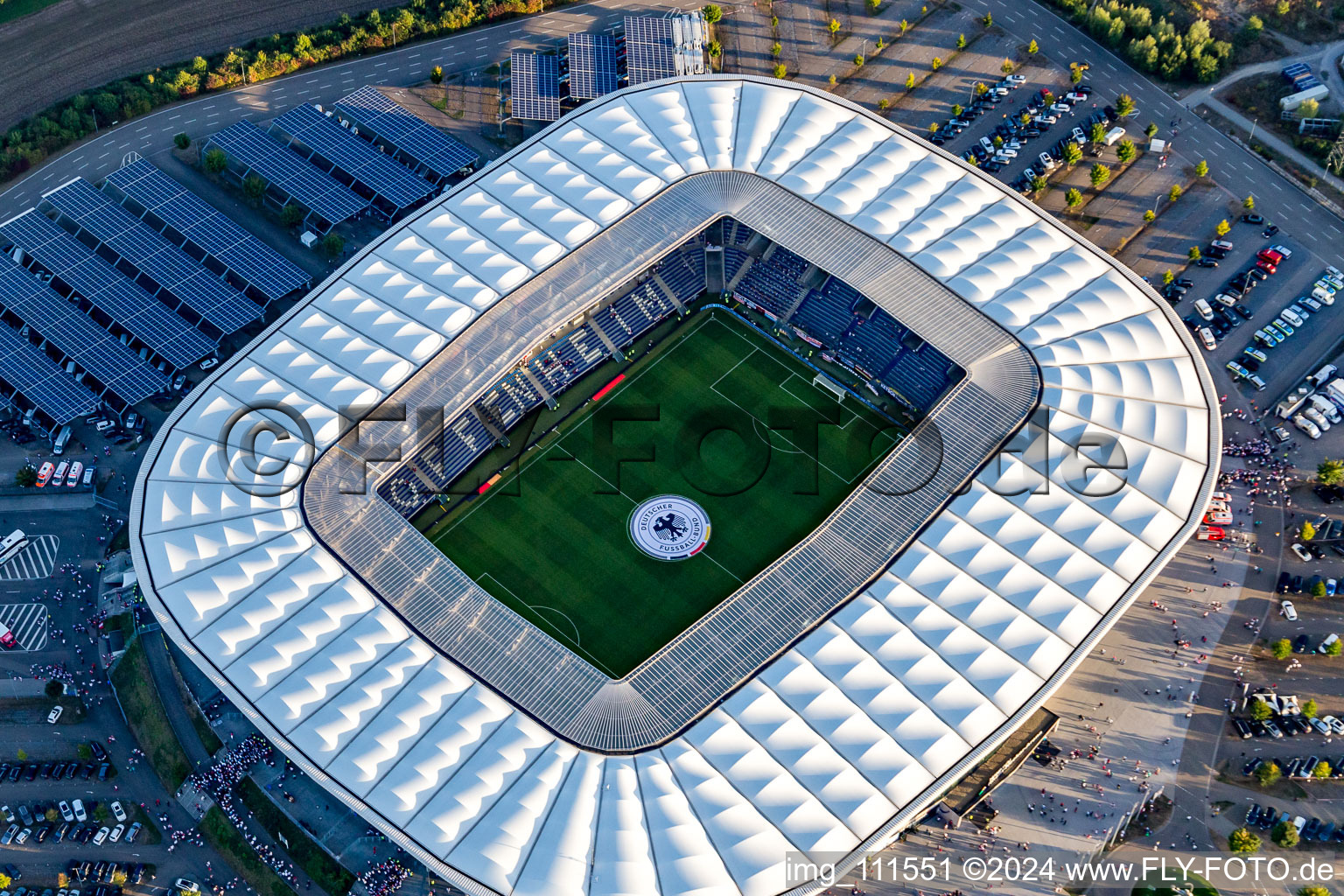 WIRSOL Rhein-Neckar-Arena before the sold-out friendly match Peru-Germany in the district Steinsfurt in Sinsheim in the state Baden-Wuerttemberg, Germany out of the air