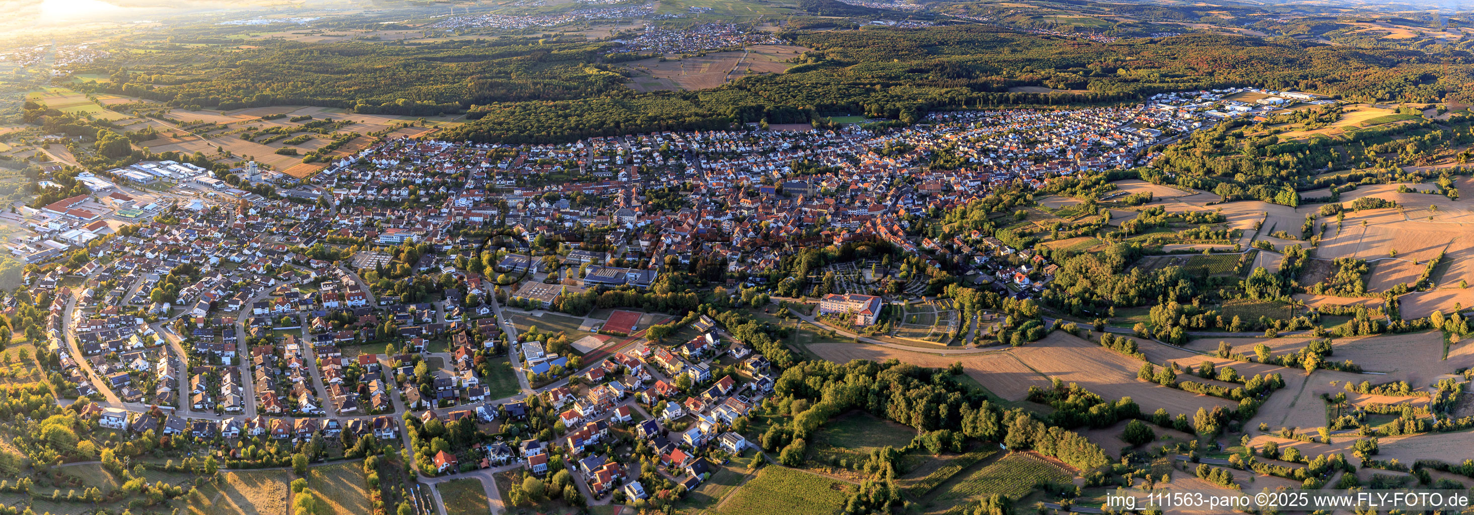 Panorama of the town from the southeast in Östringen in the state Baden-Wuerttemberg, Germany
