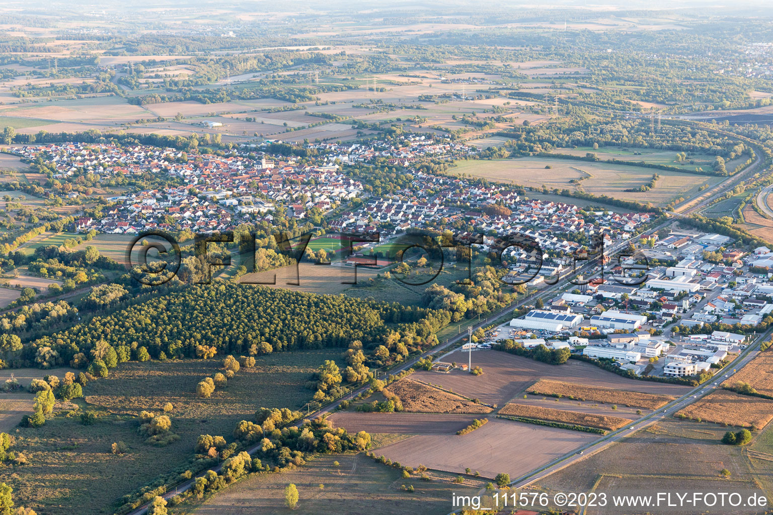Aerial photograpy of District Ubstadt in Ubstadt-Weiher in the state Baden-Wuerttemberg, Germany