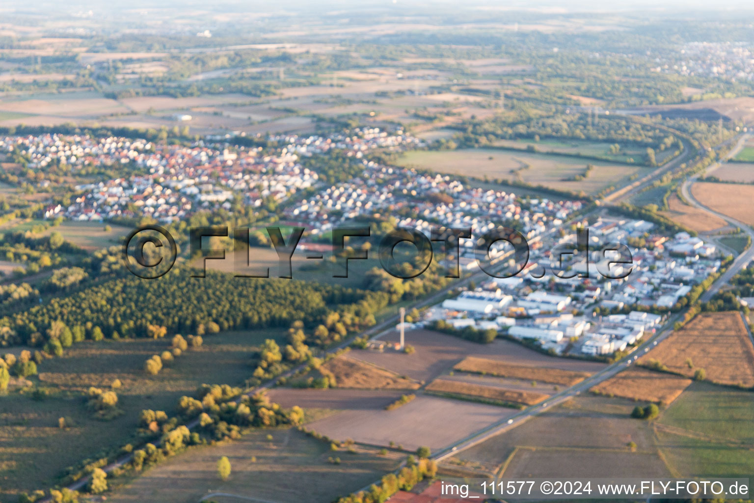 Oblique view of District Ubstadt in Ubstadt-Weiher in the state Baden-Wuerttemberg, Germany