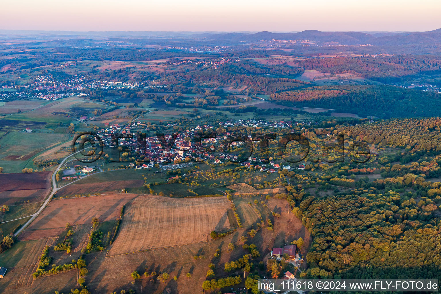 Gœrsdorf in the state Bas-Rhin, France from above