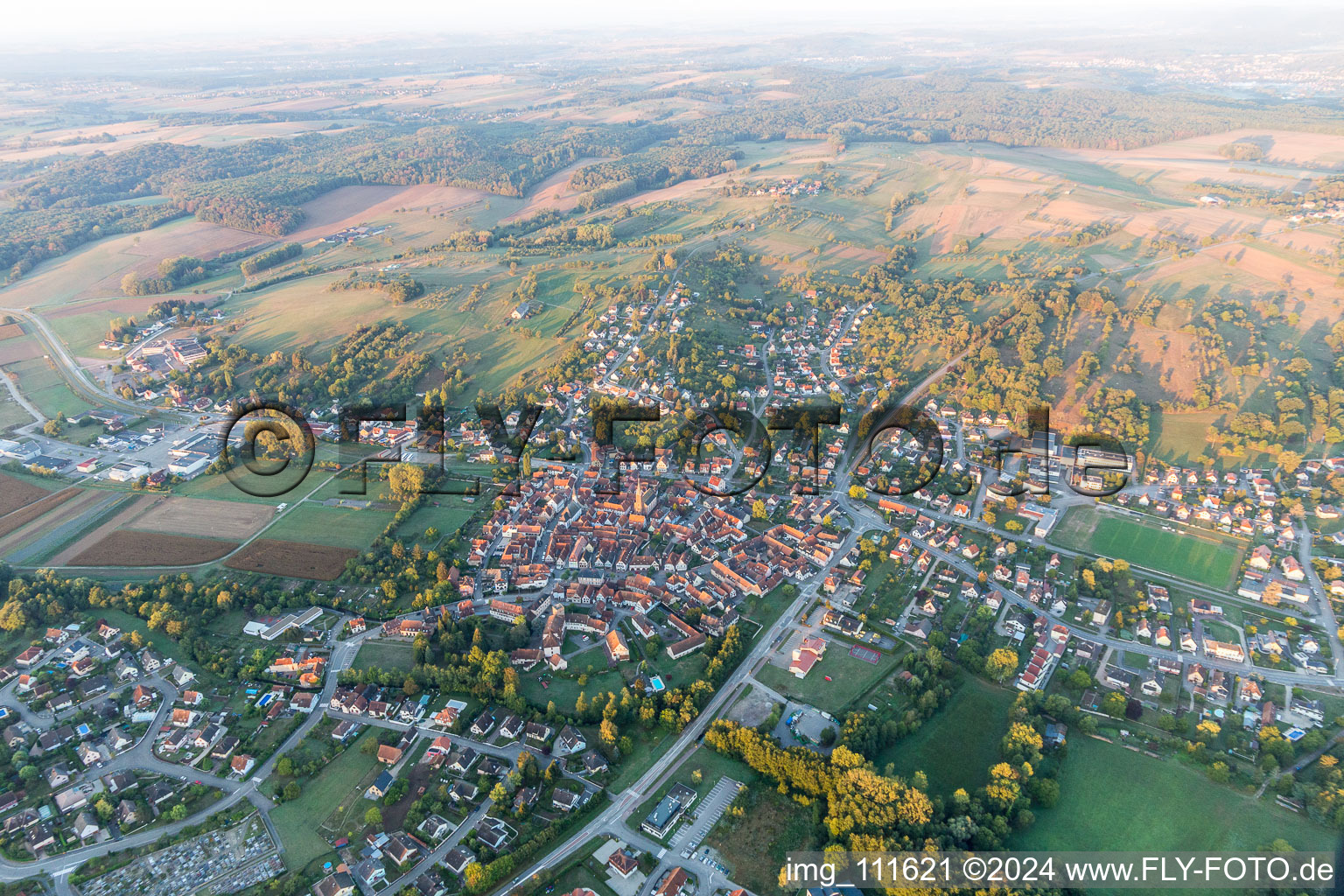 Wœrth in the state Bas-Rhin, France viewn from the air