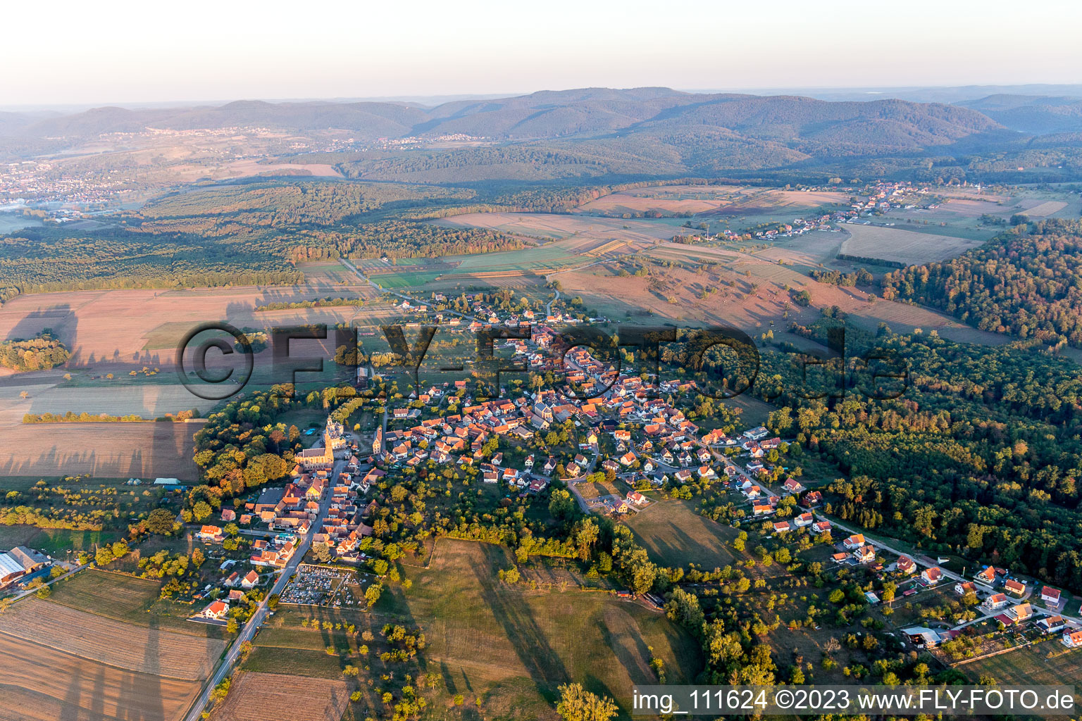 Drone image of Wœrth in the state Bas-Rhin, France