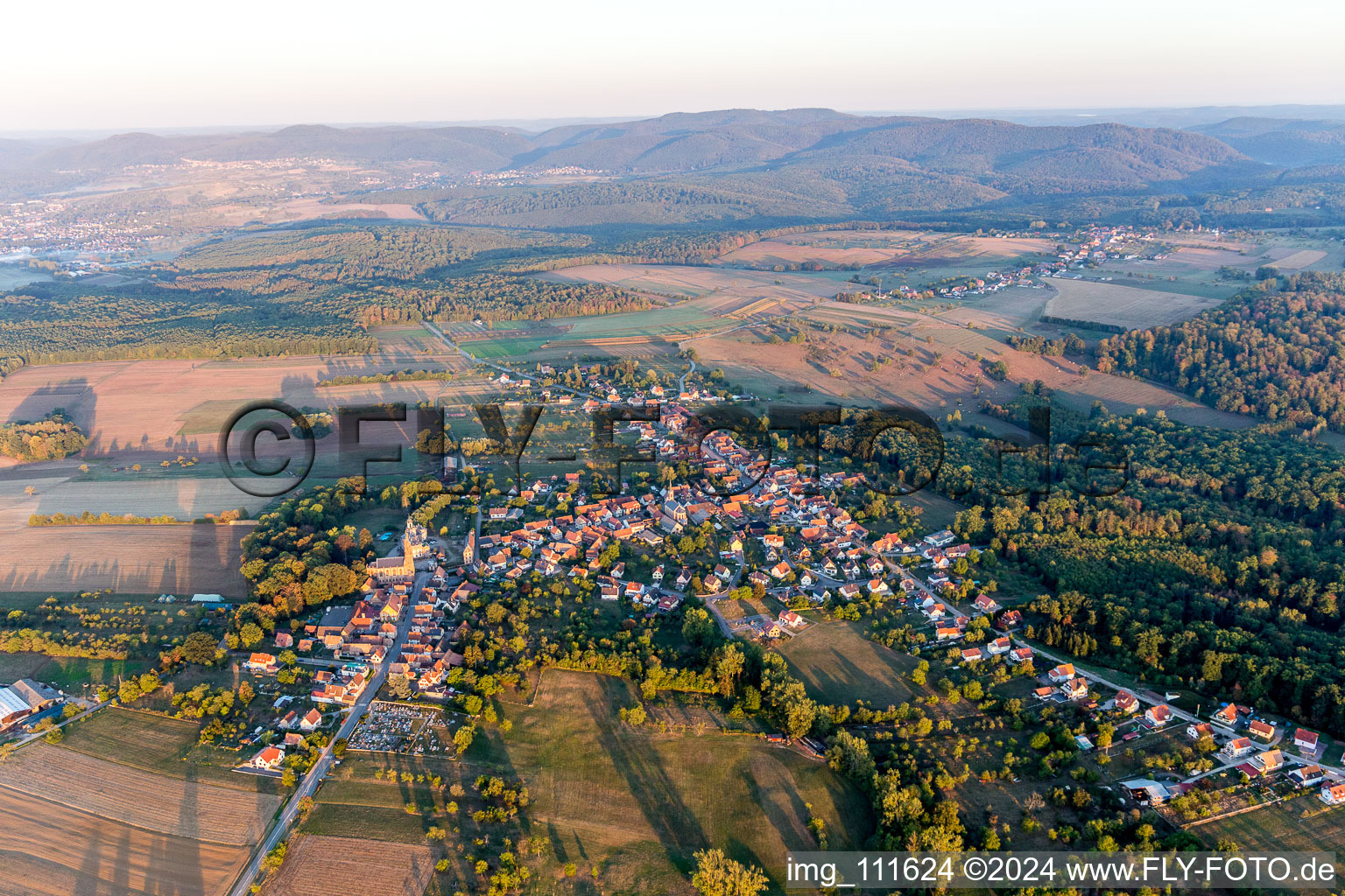 Drone image of Wœrth in the state Bas-Rhin, France