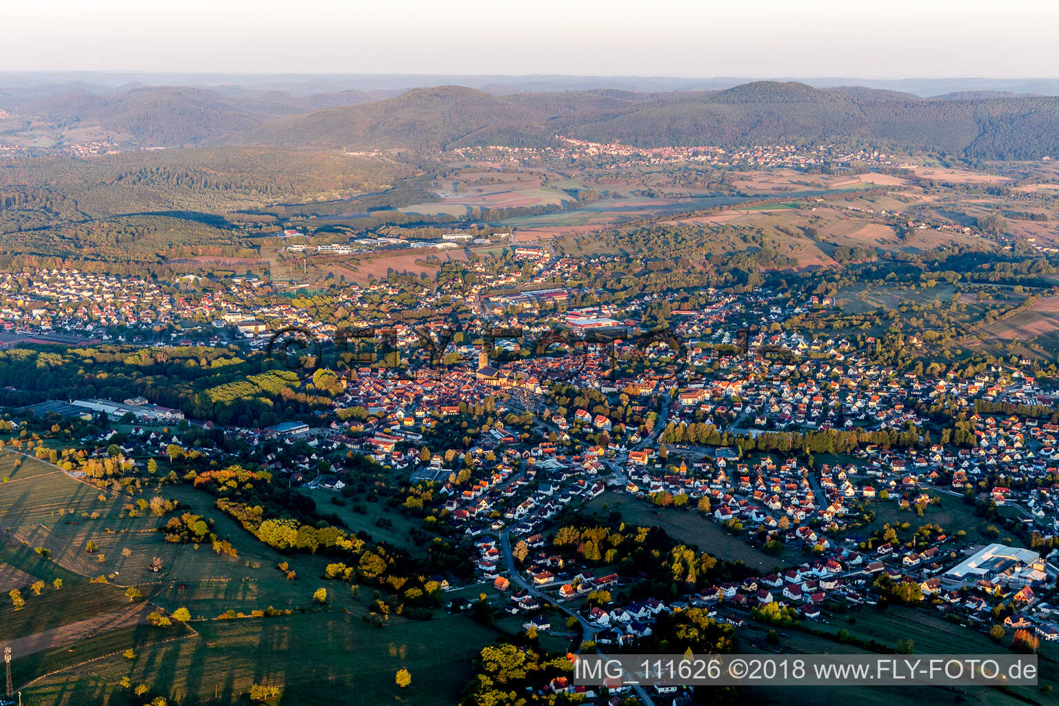 Reichshoffen in the state Bas-Rhin, France viewn from the air