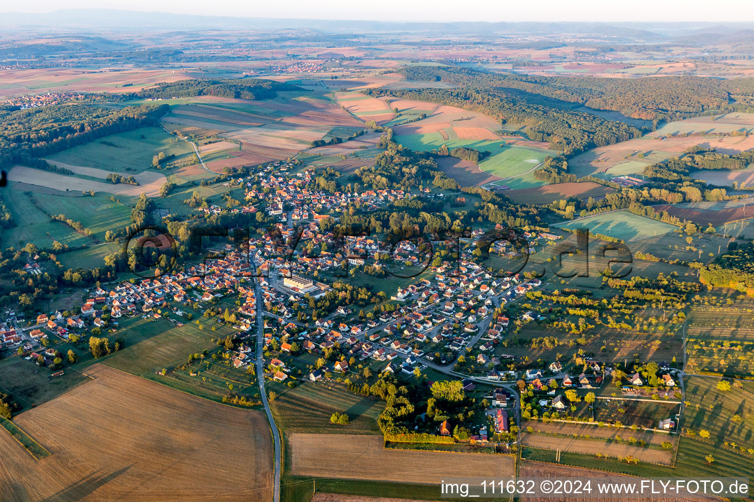 Aerial view of Gumbrechtshoffen in the state Bas-Rhin, France