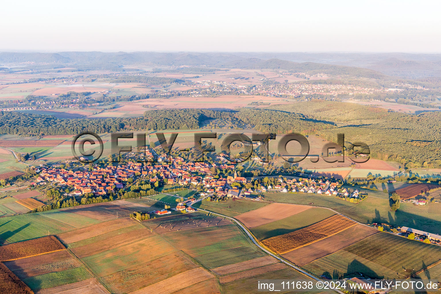 Aerial view of Schillersdorf in the state Bas-Rhin, France