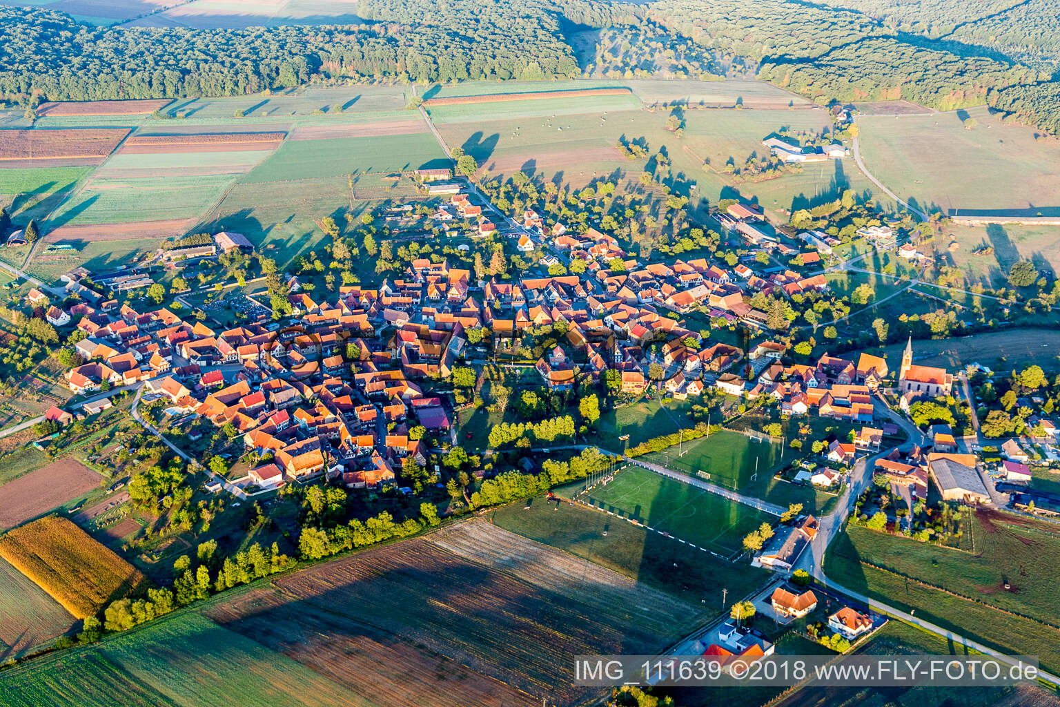 Aerial photograpy of Schillersdorf in the state Bas-Rhin, France