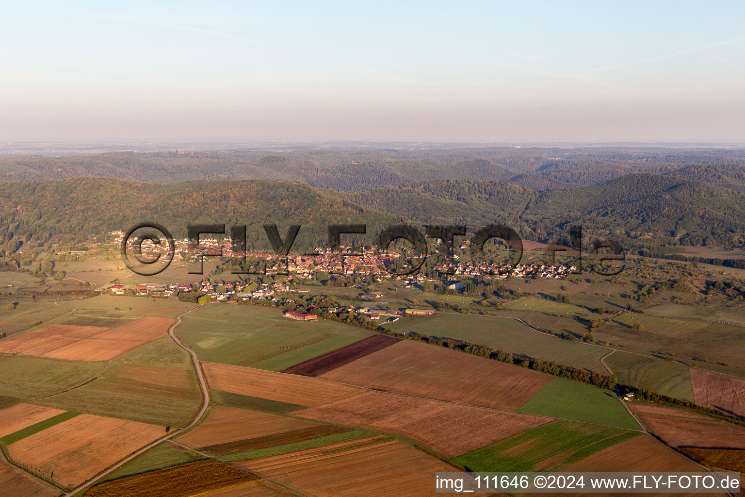 Neuwiller-lès-Saverne in the state Bas-Rhin, France seen from a drone