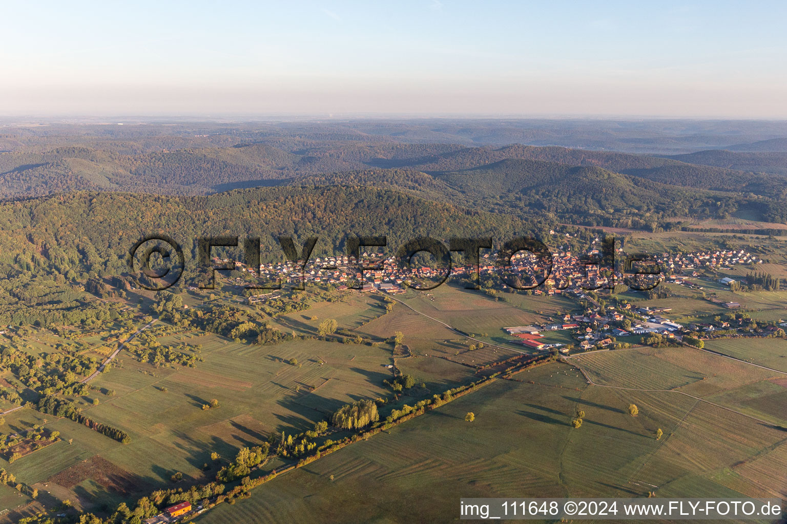 Aerial view of Neuwiller-lès-Saverne in the state Bas-Rhin, France