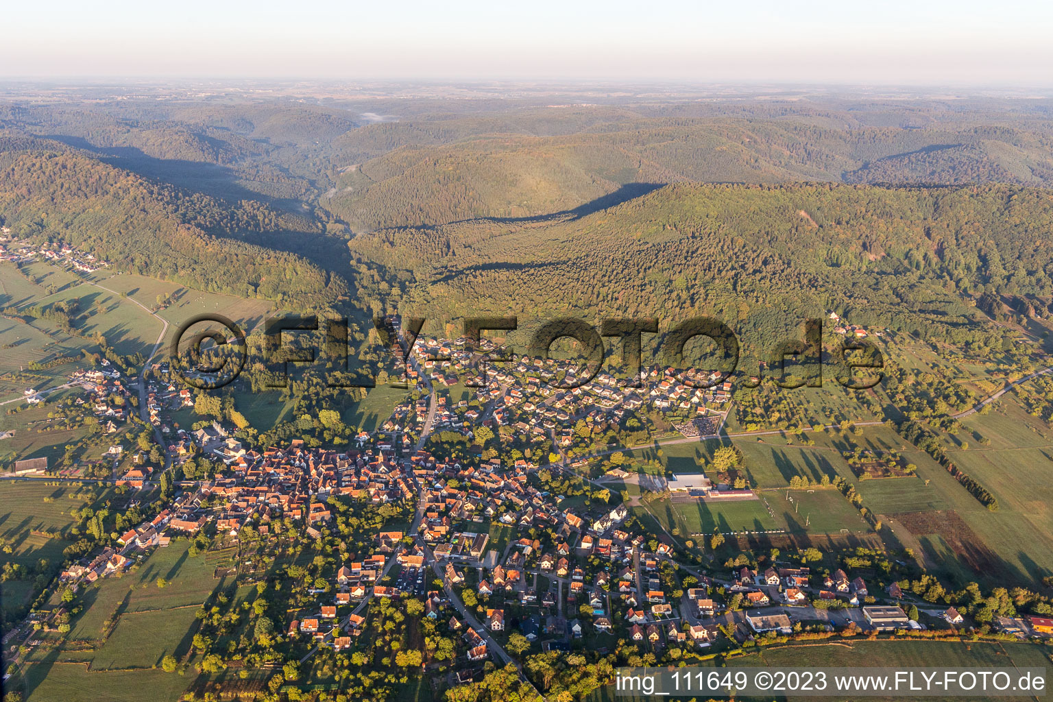 Aerial view of Dossenheim-sur-Zinsel in the state Bas-Rhin, France