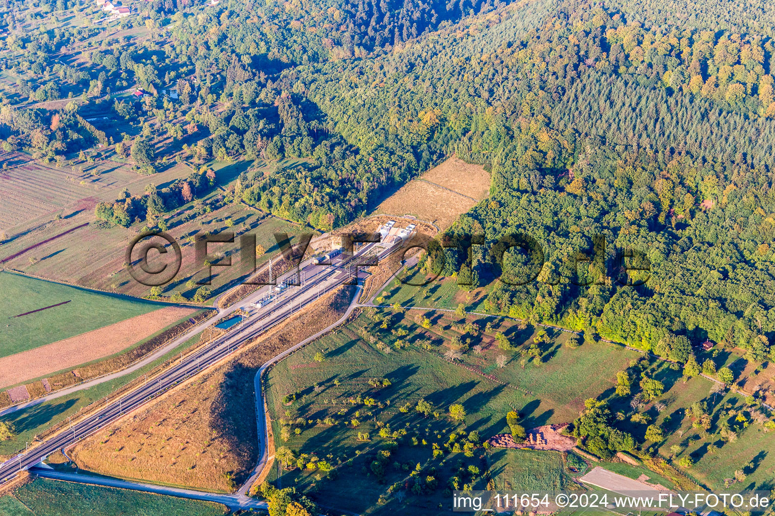 Entrance and exit of the tunnel structure for the TGV-fast-train from Strasbourg to Paris through the Nord-Vosges in Ernolsheim-les-Saverne in Grand Est, France