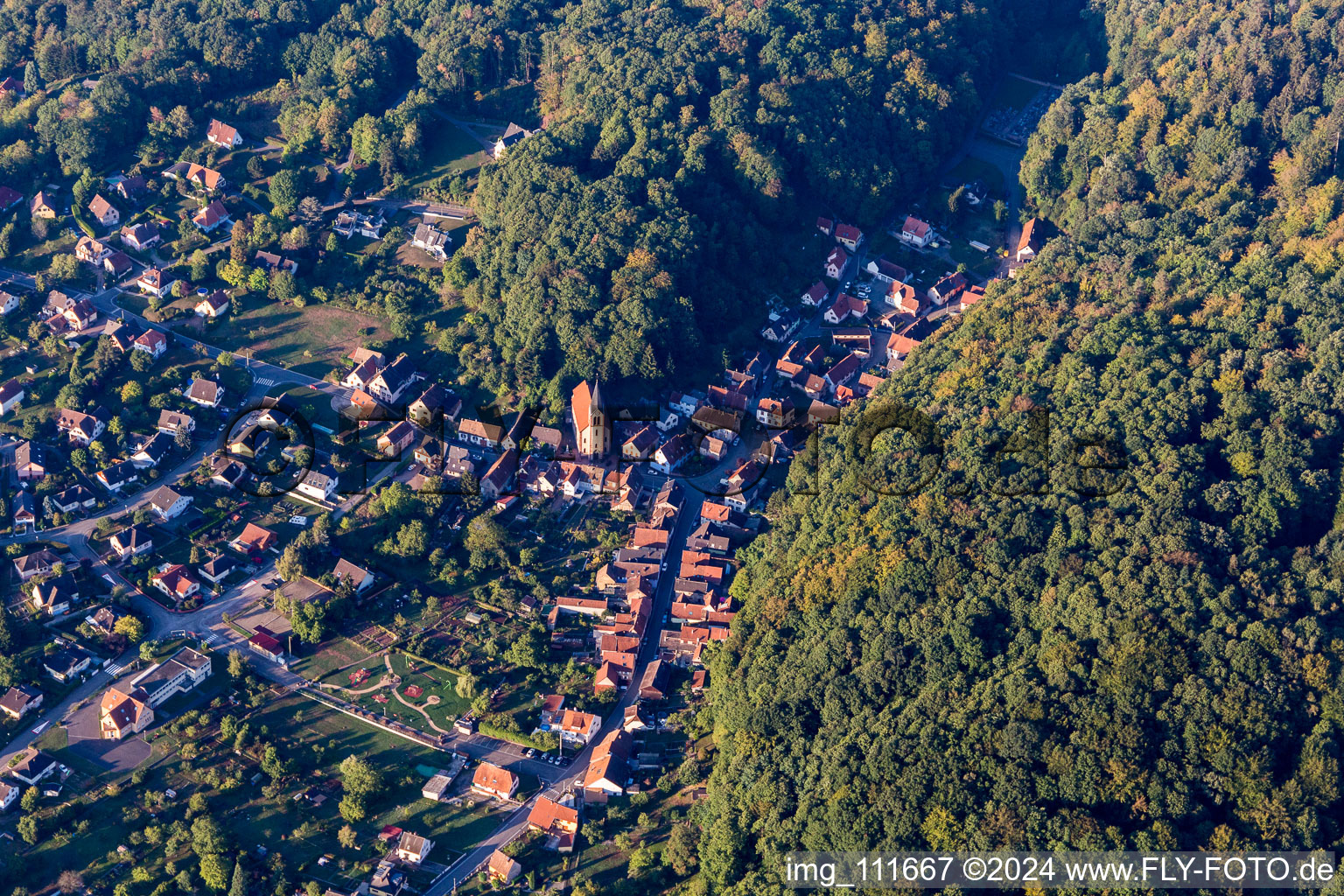 Aerial view of Ottersthal in the state Bas-Rhin, France