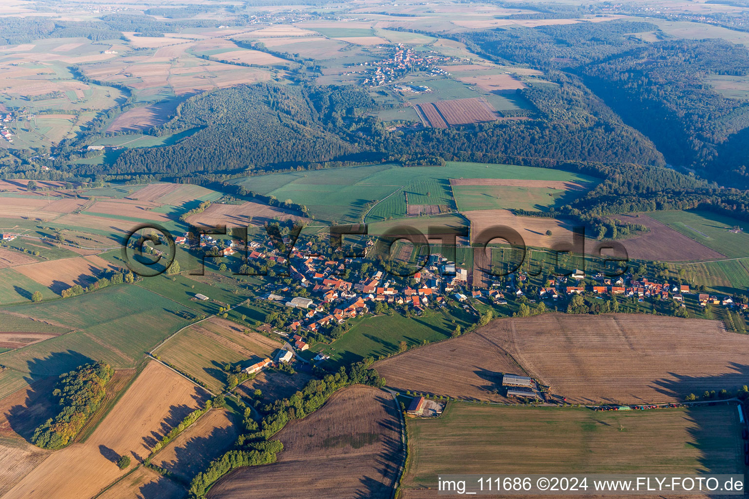 Aerial view of Pfalzweyer in the state Bas-Rhin, France