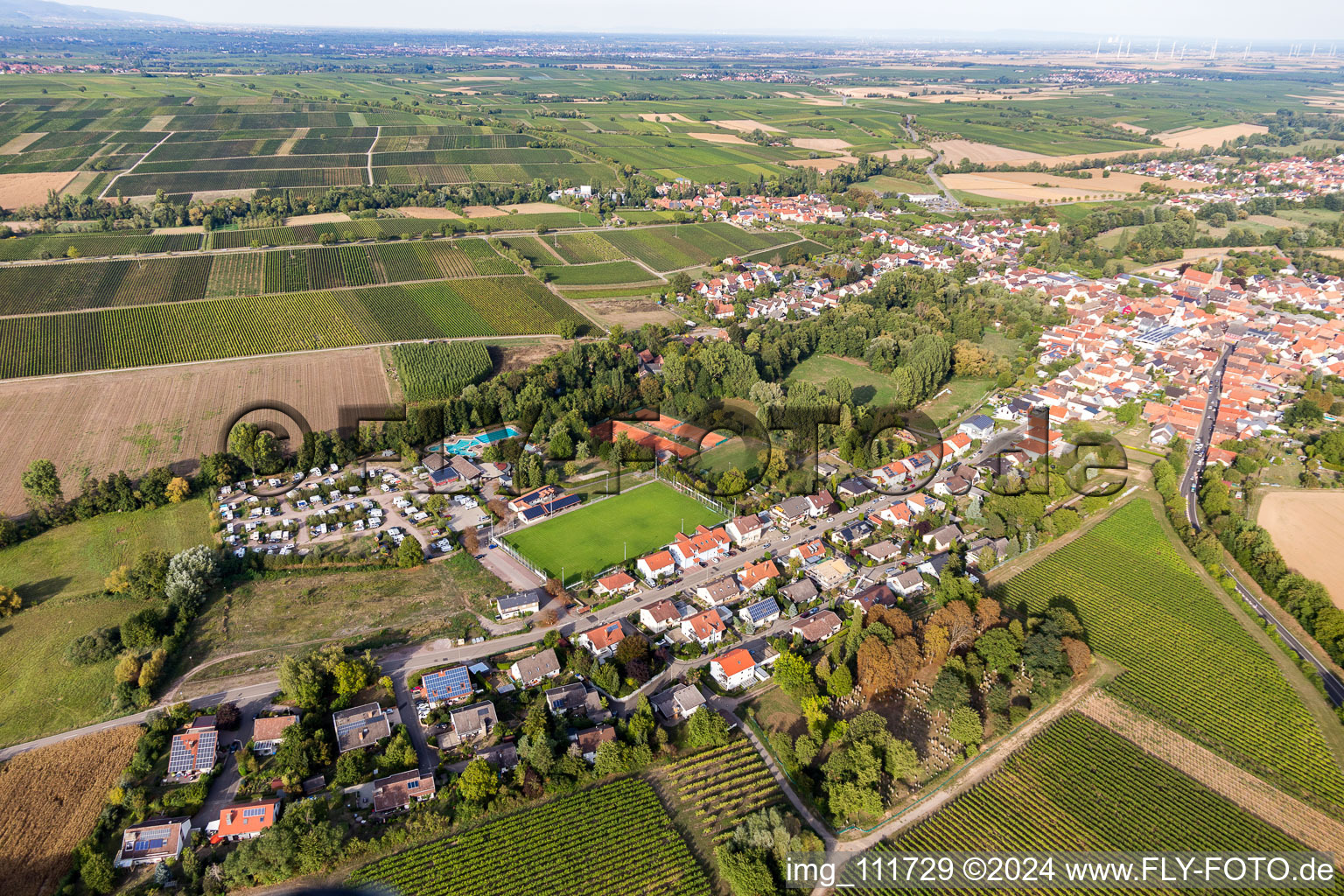 Outdoor pool and campsite in Klingbachtal in the district Klingen in Heuchelheim-Klingen in the state Rhineland-Palatinate, Germany