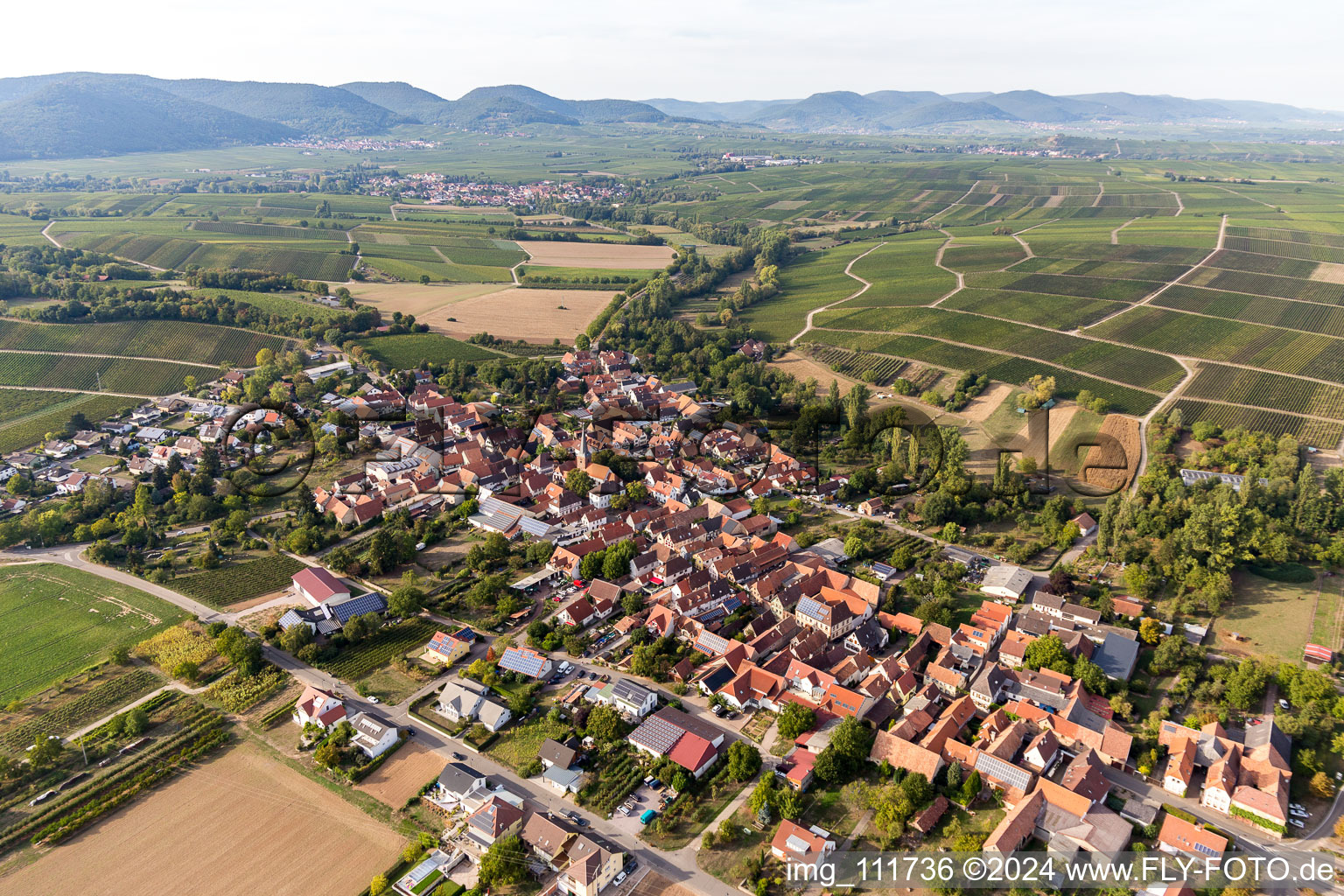 Bird's eye view of District Heuchelheim in Heuchelheim-Klingen in the state Rhineland-Palatinate, Germany