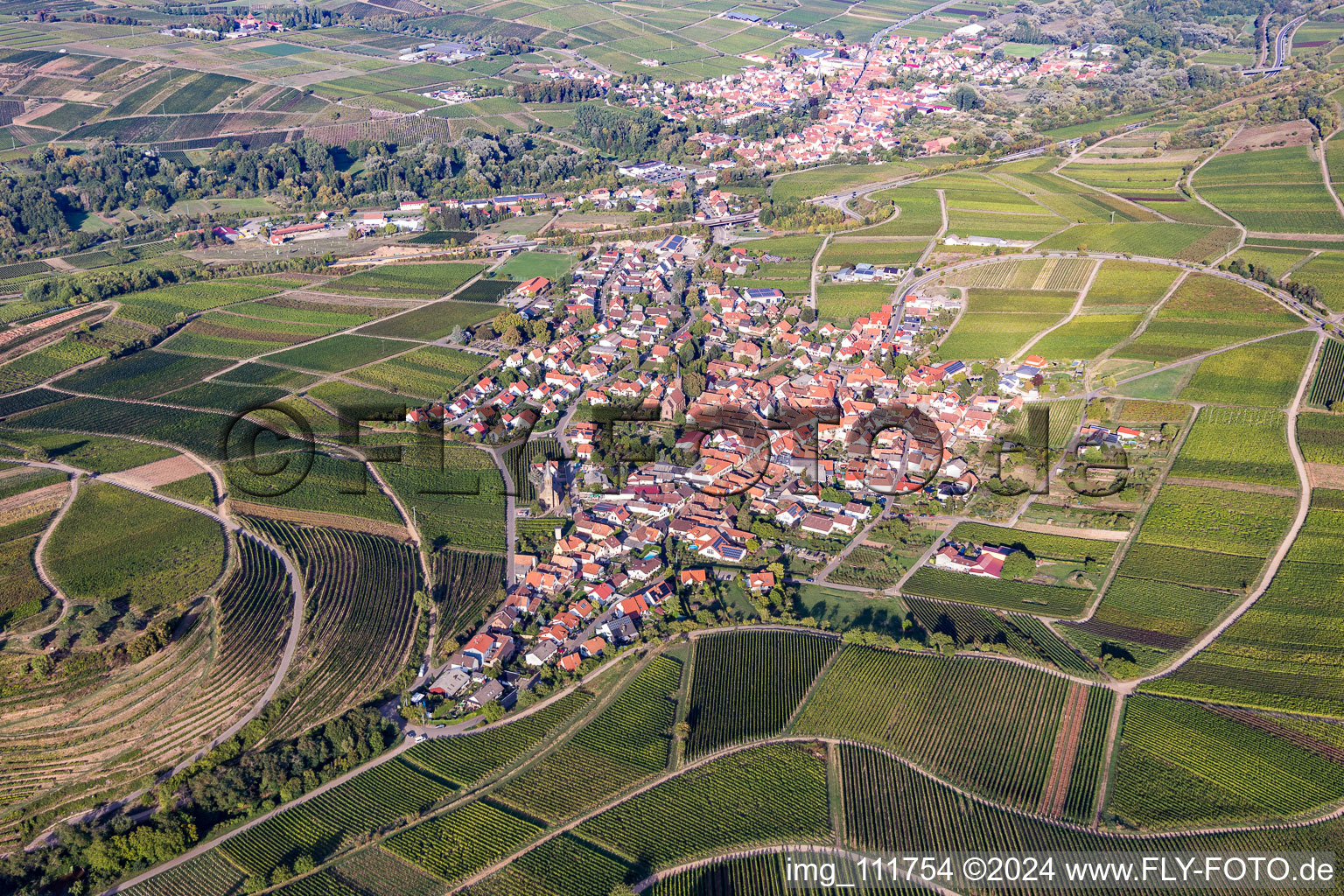 Drone recording of Birkweiler in the state Rhineland-Palatinate, Germany