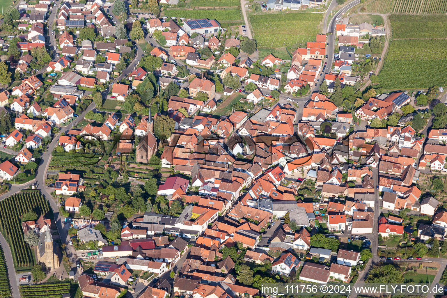 Birkweiler in the state Rhineland-Palatinate, Germany from the drone perspective