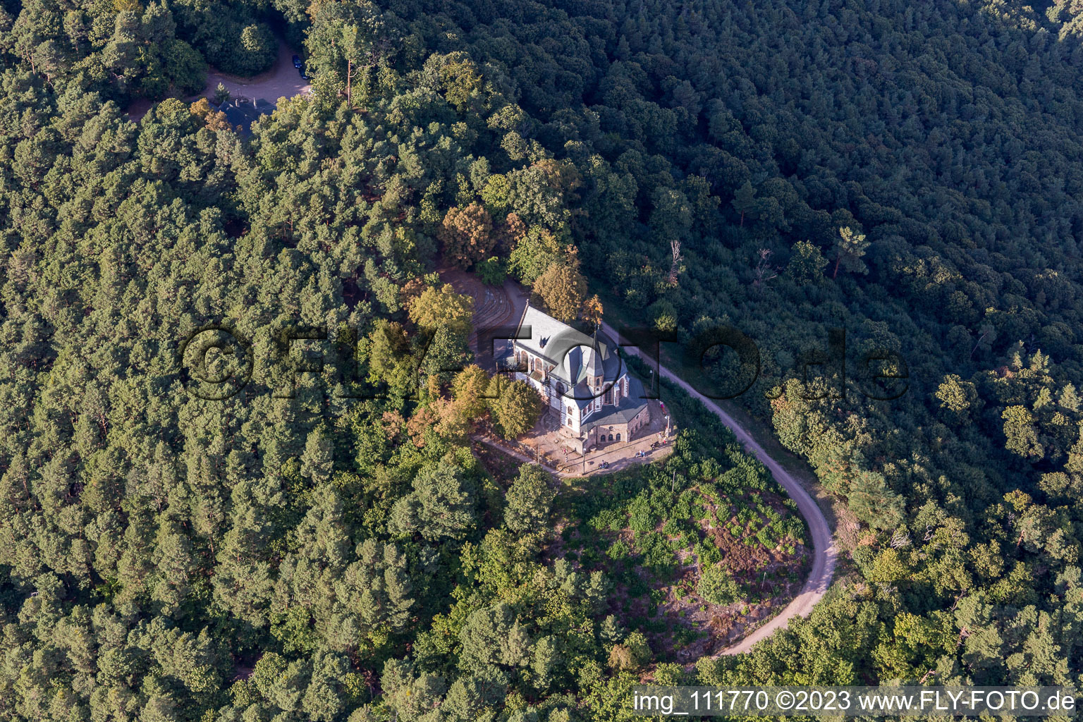 St. Anna Chapel in Burrweiler in the state Rhineland-Palatinate, Germany seen from above