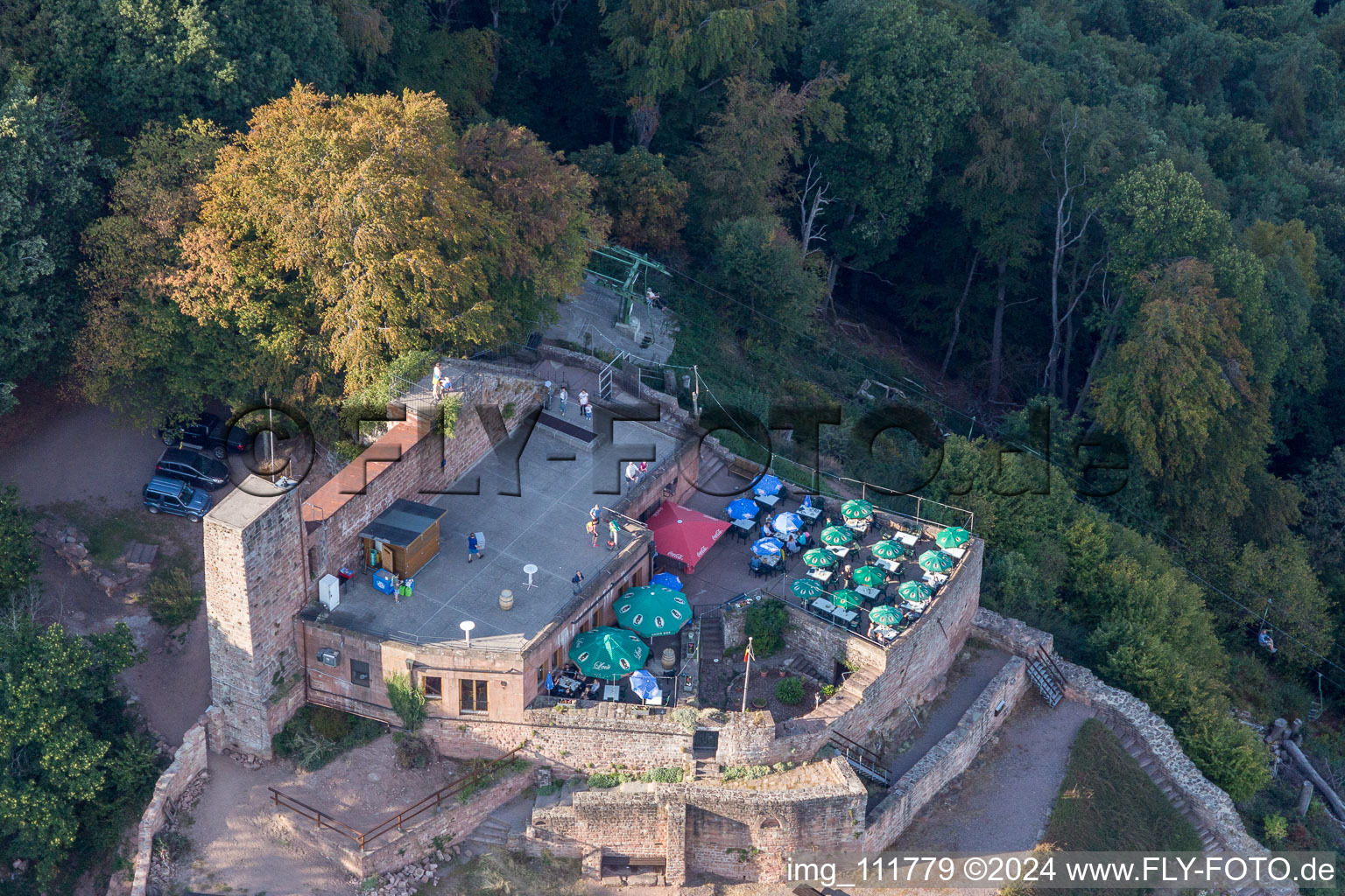 Castle ruins Rietburg Rietburg in Rhodt unter Rietburg in the state Rhineland-Palatinate, Germany out of the air