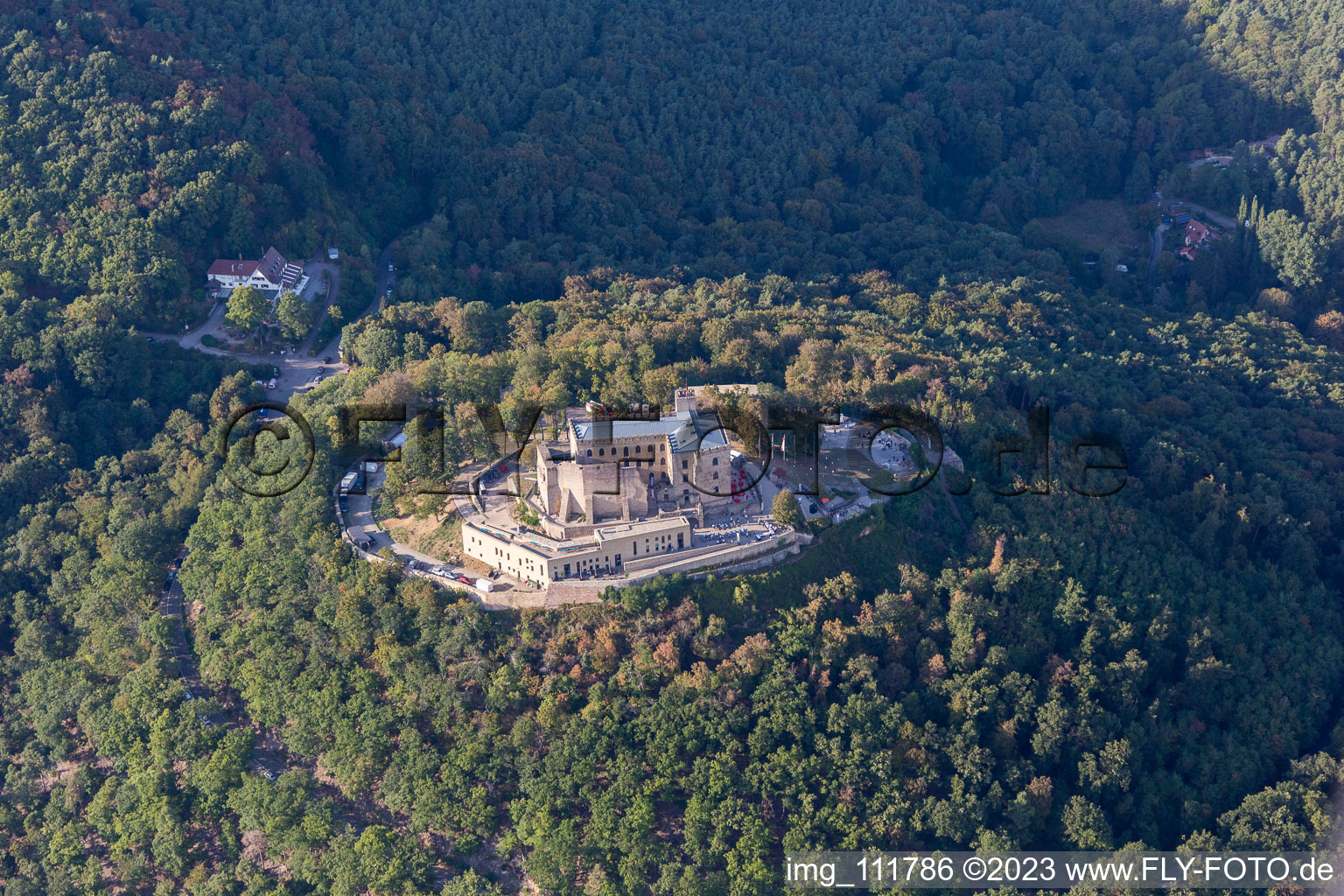 Aerial view of Oberhambach, Hambach Castle in the district Diedesfeld in Neustadt an der Weinstraße in the state Rhineland-Palatinate, Germany