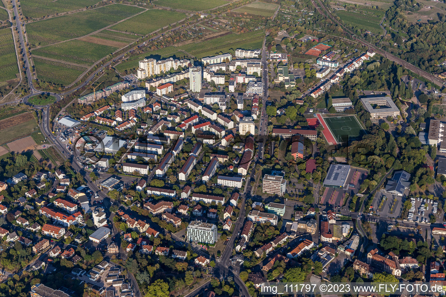 Aerial view of Neustadt an der Weinstraße in the state Rhineland-Palatinate, Germany