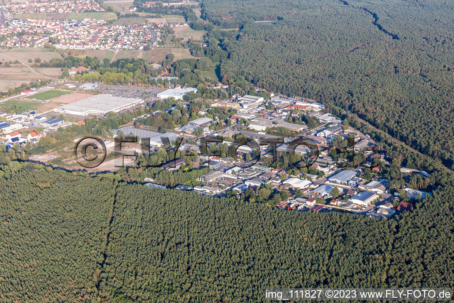 Aerial view of Industrial area south in Haßloch in the state Rhineland-Palatinate, Germany
