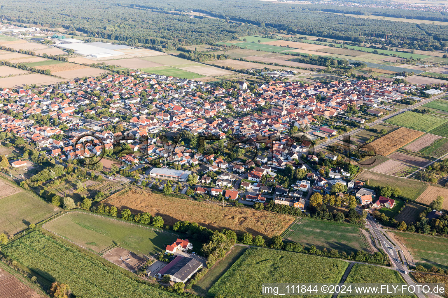 Zeiskam in the state Rhineland-Palatinate, Germany viewn from the air