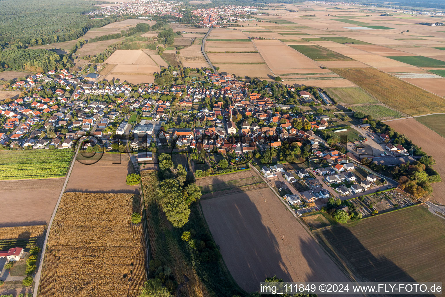 Drone recording of Knittelsheim in the state Rhineland-Palatinate, Germany