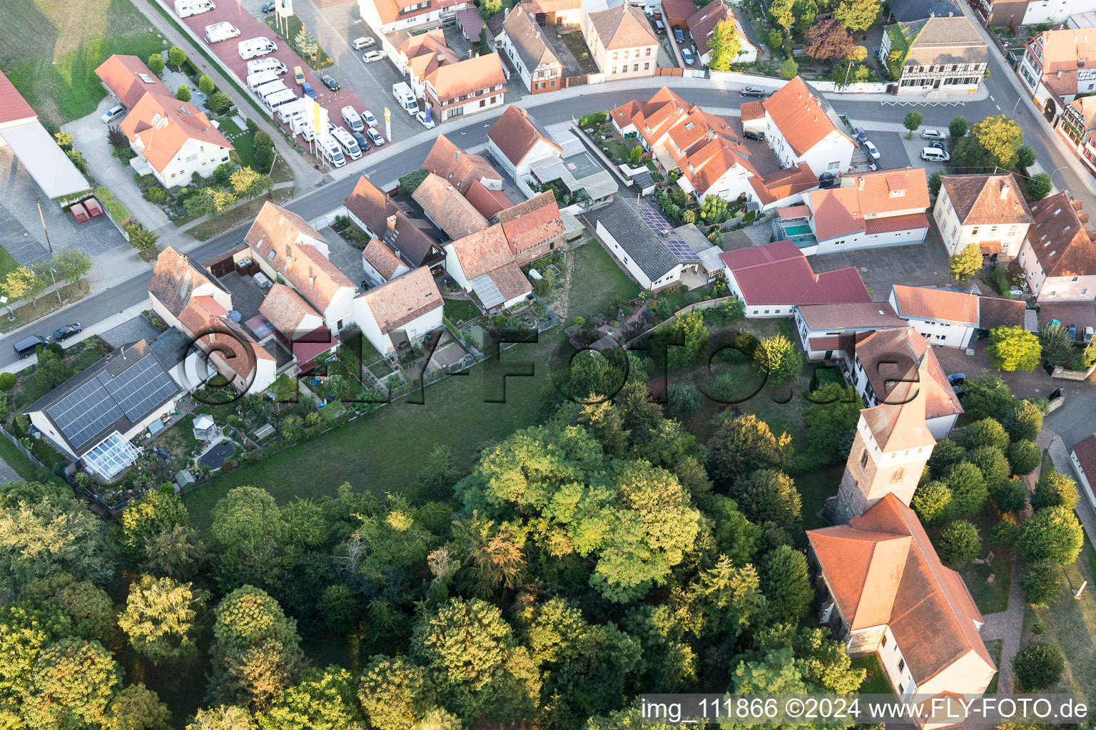 Minfeld in the state Rhineland-Palatinate, Germany seen from a drone