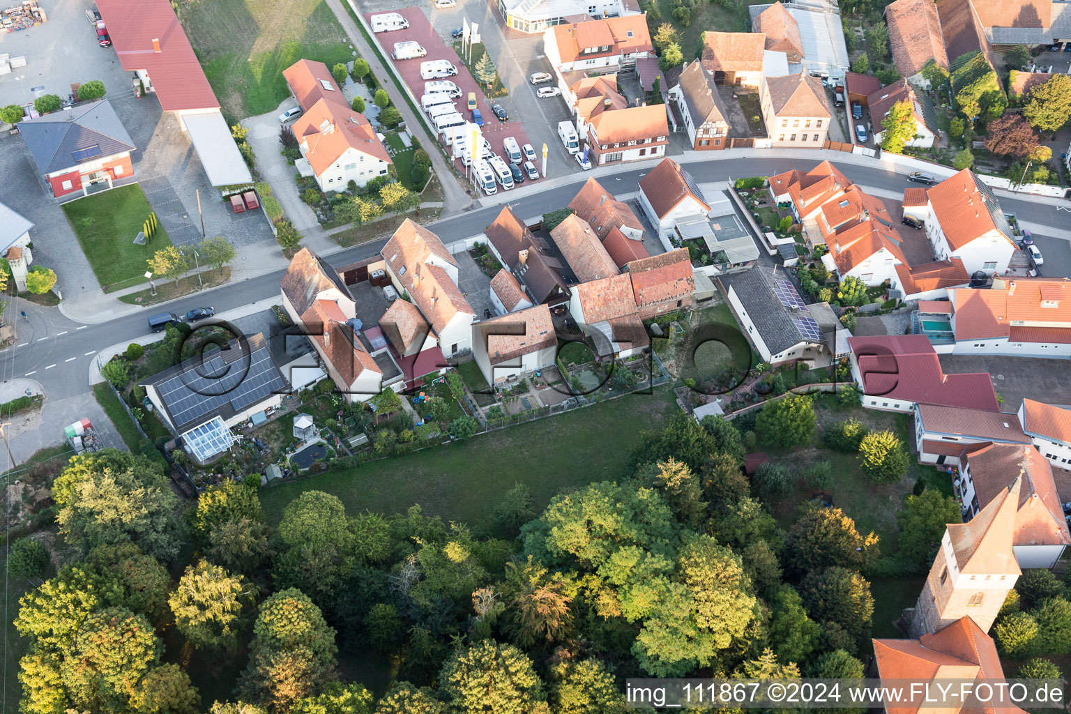 Aerial view of Minfeld in the state Rhineland-Palatinate, Germany