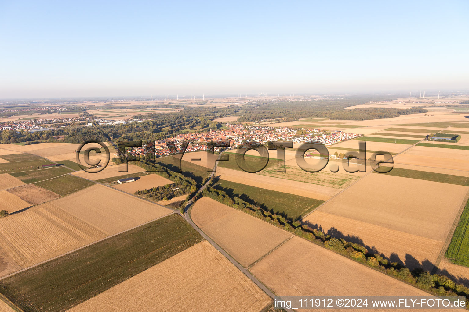 Aerial view of Steinweiler in the state Rhineland-Palatinate, Germany