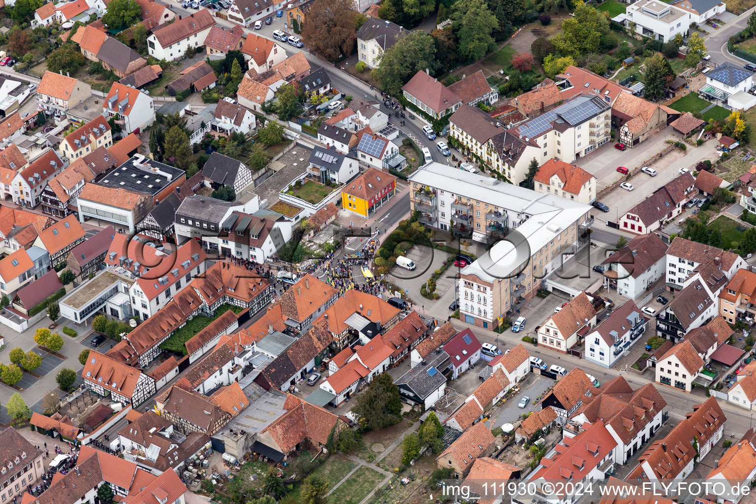 Bird's eye view of Demo "Women's Alliance Kandel" vs. "AntiFa/We are Kandel/Grandmas against the right in Kandel in the state Rhineland-Palatinate, Germany