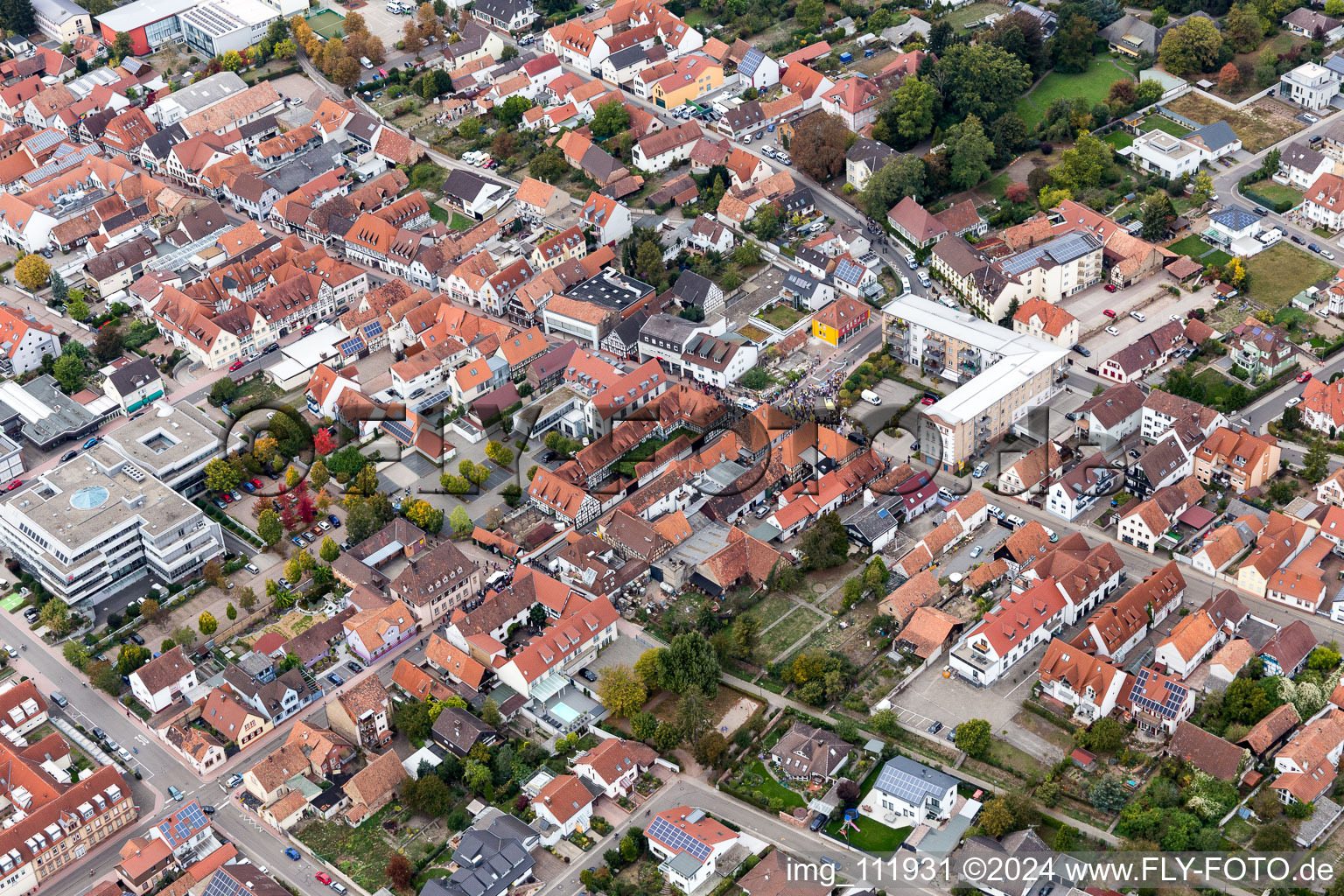 Demo "Women's Alliance Kandel" vs. "AntiFa/We are Kandel/Grandmas against the right in Kandel in the state Rhineland-Palatinate, Germany viewn from the air