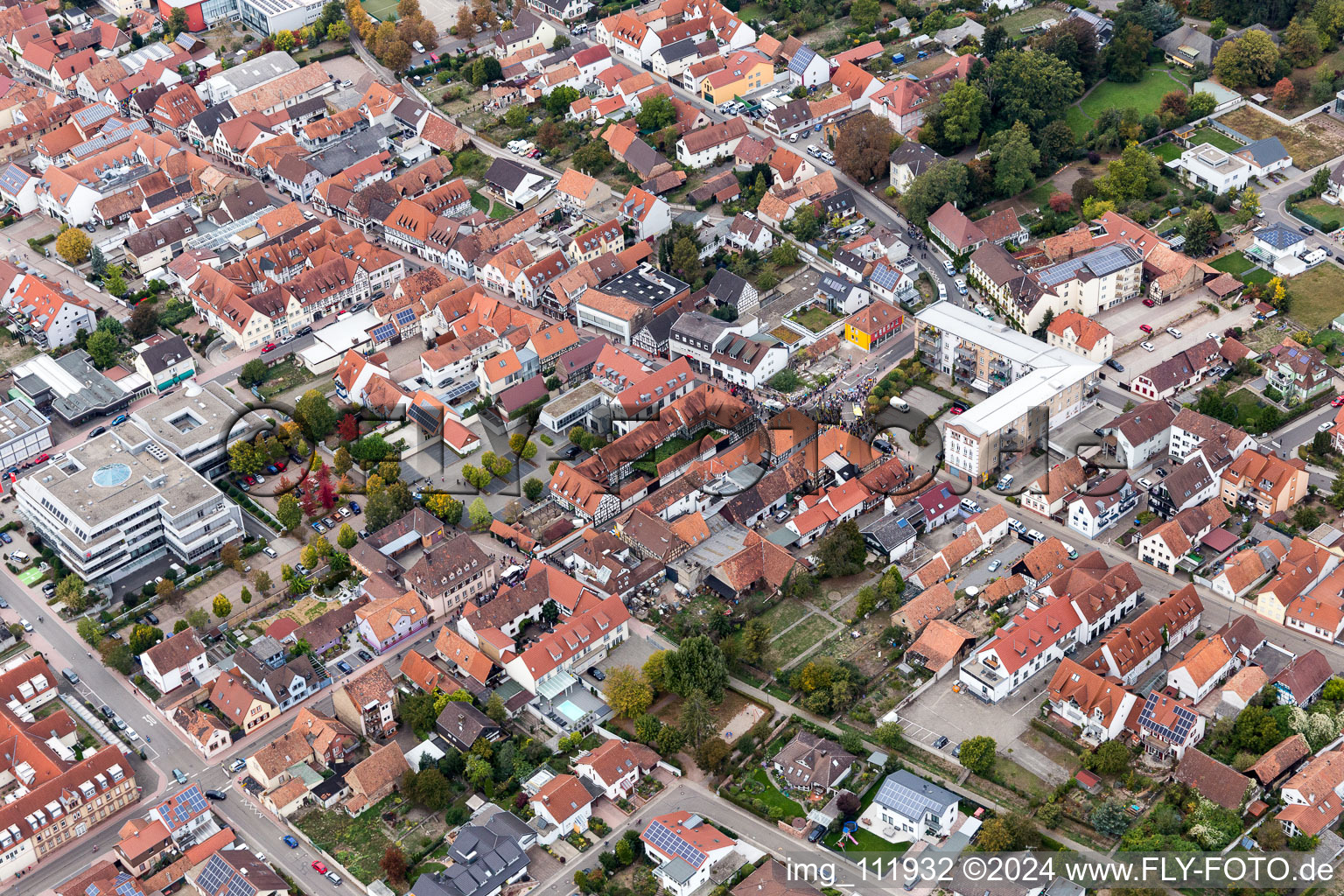 Drone recording of Demo "Women's Alliance Kandel" vs. "AntiFa/We are Kandel/Grandmas against the right in Kandel in the state Rhineland-Palatinate, Germany