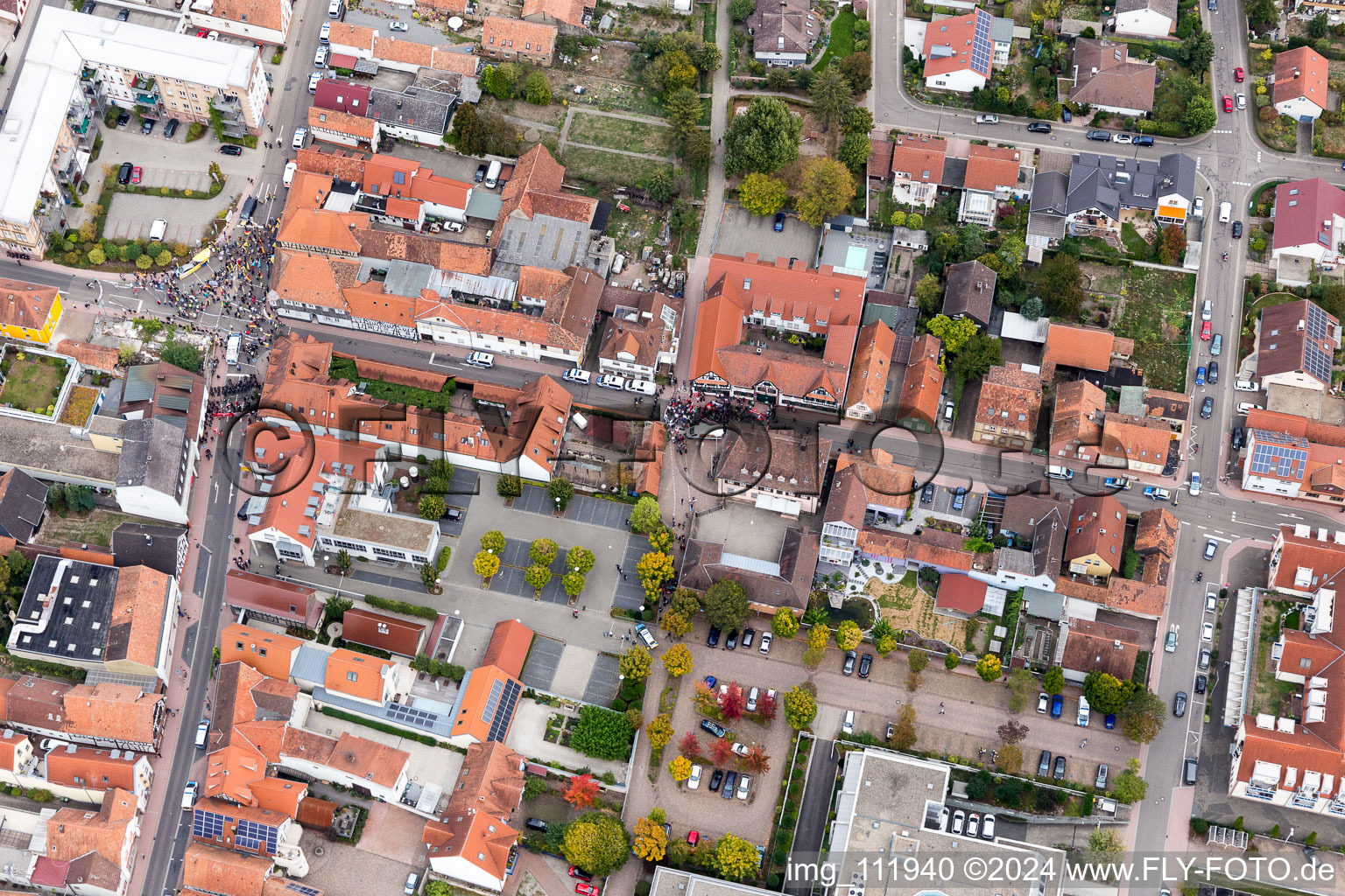 Demo "Women's Alliance Kandel" vs. "AntiFa/We are Kandel/Grandmas against the right in Kandel in the state Rhineland-Palatinate, Germany from a drone