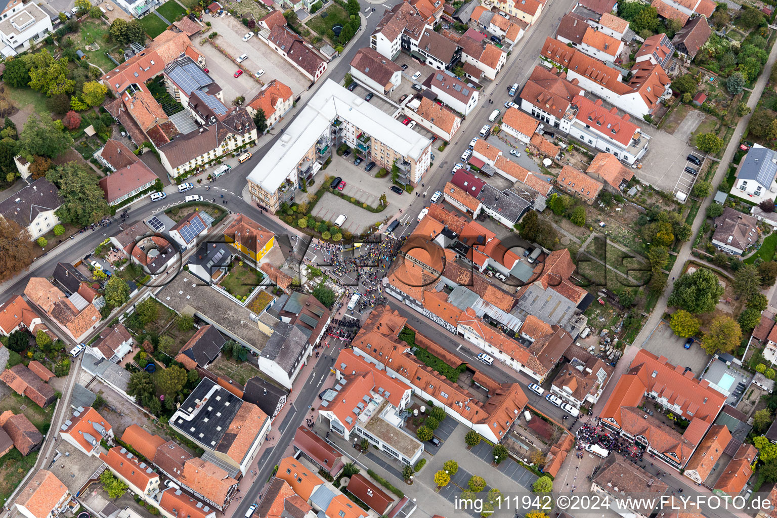 Aerial view of Demo "Women's Alliance Kandel" vs. "AntiFa/We are Kandel/Grandmas against the right in Kandel in the state Rhineland-Palatinate, Germany