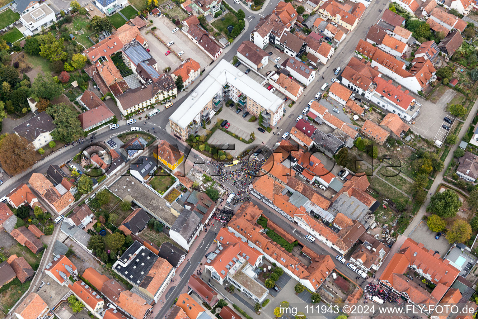 Aerial photograpy of Demo "Women's Alliance Kandel" vs. "AntiFa/We are Kandel/Grandmas against the right in Kandel in the state Rhineland-Palatinate, Germany