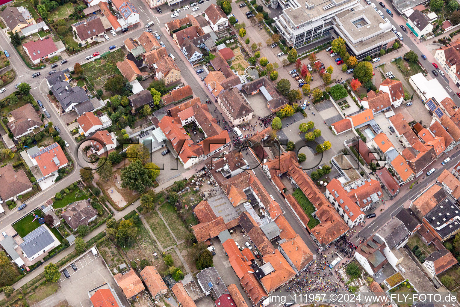 Demo “Women’s Alliance Kandel” vs. “AntiFa/We are Kandel/Grandmas against the right in Kandel in the state Rhineland-Palatinate, Germany from a drone