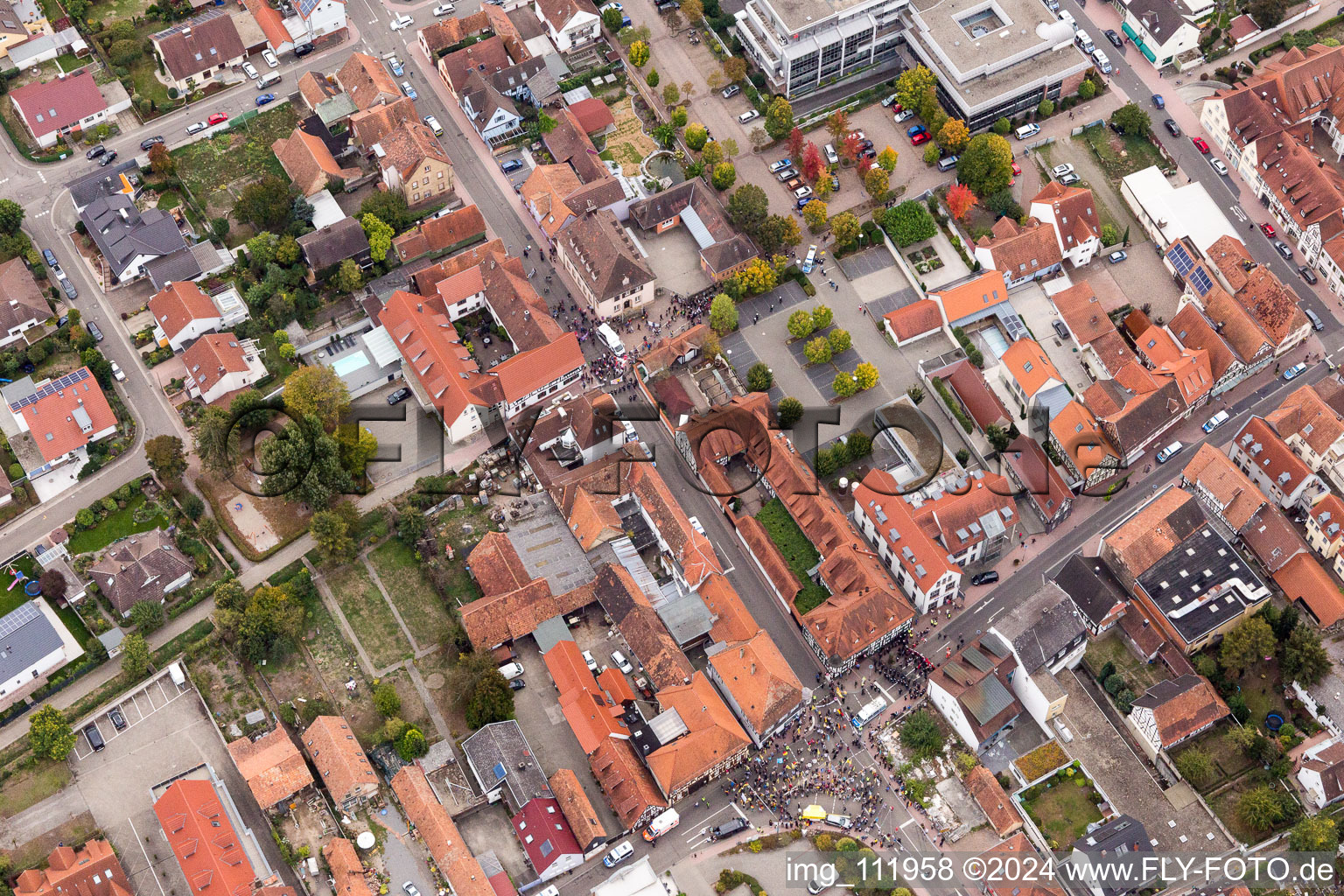 Demo "Women's Alliance Kandel" vs. "AntiFa/We are Kandel/Grandmas against the right in Kandel in the state Rhineland-Palatinate, Germany seen from a drone