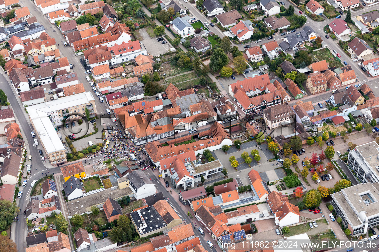 Aerial photograpy of Demo "Women's Alliance Kandel" vs. "AntiFa/We are Kandel/Grandmas against the right in Kandel in the state Rhineland-Palatinate, Germany