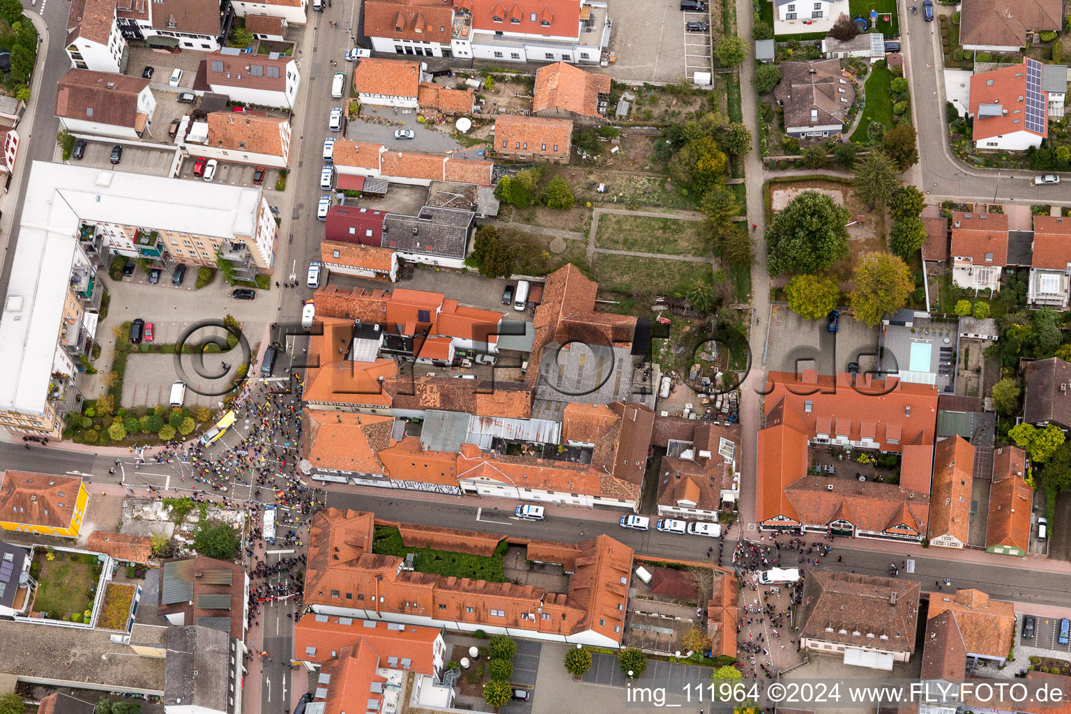 Demo “Women’s Alliance Kandel” vs. “AntiFa/We are Kandel/Grandmas against the right in Kandel in the state Rhineland-Palatinate, Germany from above