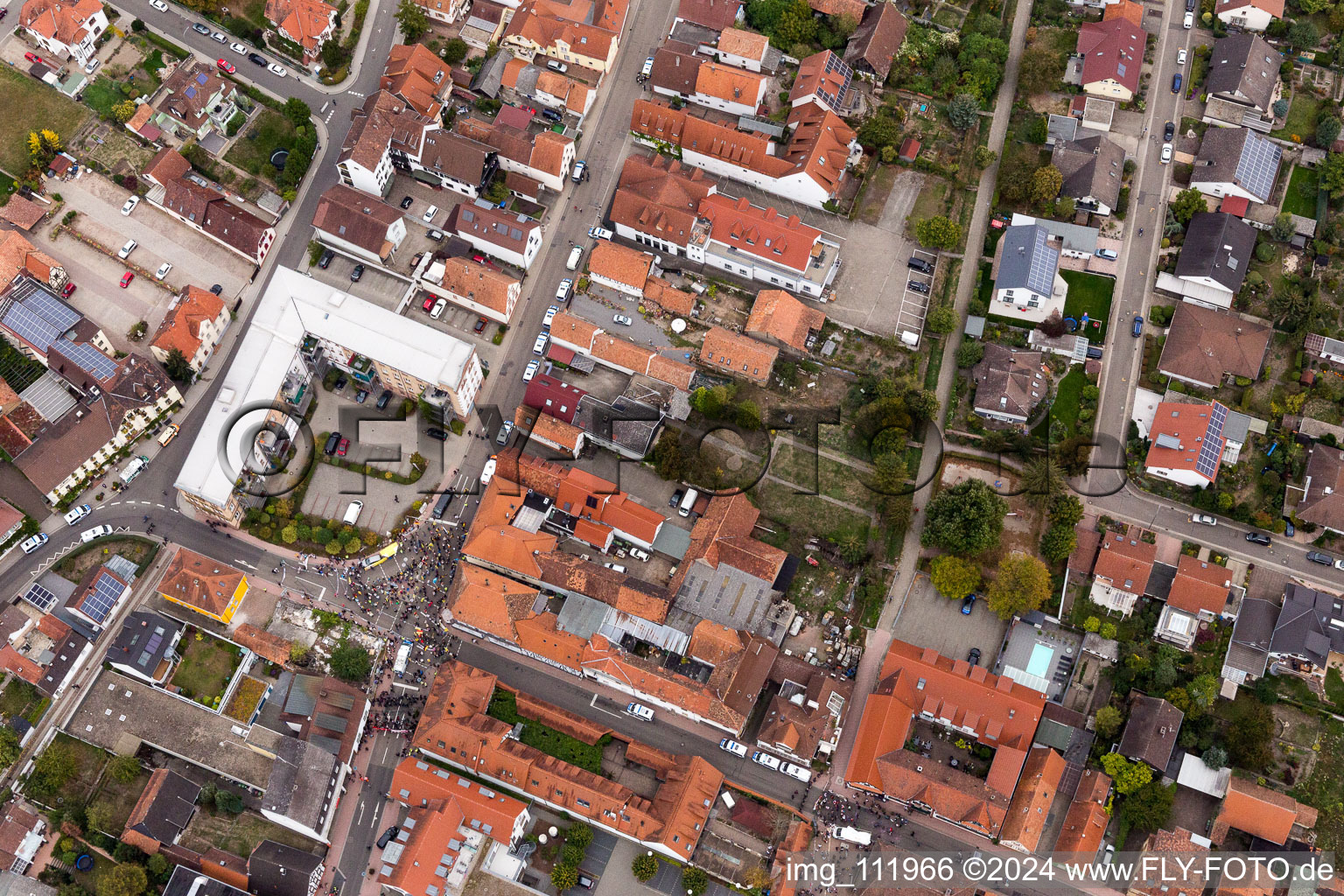 Demo "Women's Alliance Kandel" vs. "AntiFa/We are Kandel/Grandmas against the right in Kandel in the state Rhineland-Palatinate, Germany seen from above